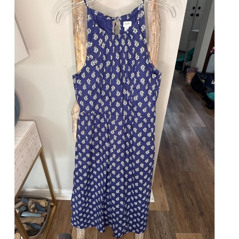 J.Crew Factory strappy poplin halter dress blue and white floral print Size 4